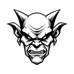 A dark and mysterious silhouette of a goblin head, featuring sharp facial features, pointed ears, and a mischievous expression. Perfect for fantasy-themed designs, gaming logos, horror illustrations
