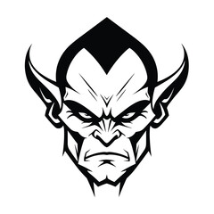 A dark and mysterious silhouette of a goblin head, featuring sharp facial features, pointed ears, and a mischievous expression. Perfect for fantasy-themed designs, gaming logos, horror illustrations