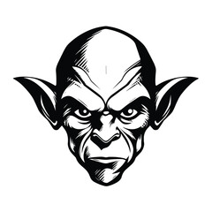 A dark and mysterious silhouette of a goblin head, featuring sharp facial features, pointed ears, and a mischievous expression. Perfect for fantasy-themed designs, gaming logos, horror illustrations