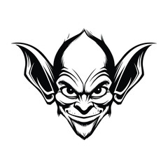 A dark and mysterious silhouette of a goblin head, featuring sharp facial features, pointed ears, and a mischievous expression. Perfect for fantasy-themed designs, gaming logos, horror illustrations
