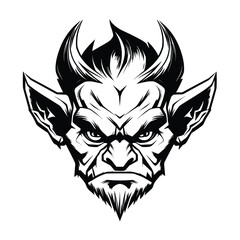 A dark and mysterious silhouette of a goblin head, featuring sharp facial features, pointed ears, and a mischievous expression. Perfect for fantasy-themed designs, gaming logos, horror illustrations