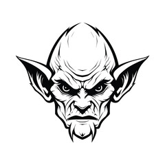 A dark and mysterious silhouette of a goblin head, featuring sharp facial features, pointed ears, and a mischievous expression. Perfect for fantasy-themed designs, gaming logos, horror illustrations