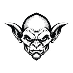 A dark and mysterious silhouette of a goblin head, featuring sharp facial features, pointed ears, and a mischievous expression. Perfect for fantasy-themed designs, gaming logos, horror illustrations
