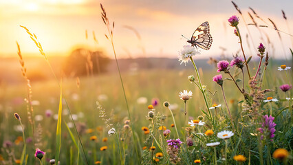 Fototapeta premium spring meadow with poppies