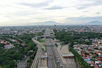 Aerial view of the Jagorawi Toll Road with Mount in the background