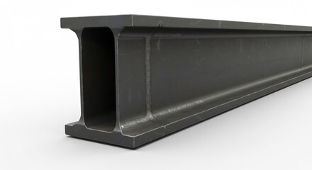 Fototapeta premium Extended steel I-beam lying horizontally on a white surface. Suitable for illustrating structural integrity, construction, and architectural design concepts.