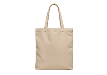 Eco-friendly beige fabric shopping bag with durable handles, isolated on a transparent background.