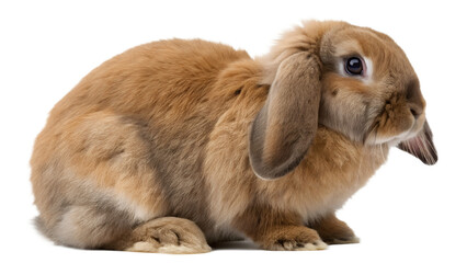 Brown lop earred rabbit sitting down, Isolated on Transparent Background