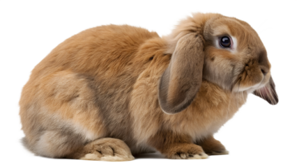 Brown lop earred rabbit sitting down, Isolated on Transparent Background