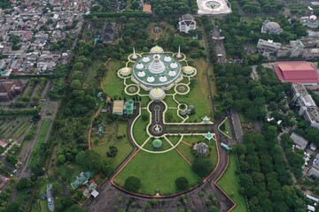 Jakarta, Indonesia - December 20, 2022: Aerial view of the Purna Bhakti Pertiwi Museum (National Veterans Museum of Indonesia) at Miniature Indonesia, Taman Mini Indonesia Indah, Asia.