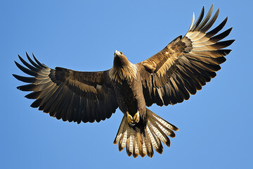 Obraz premium Majestic giant golden eagle soaring through the sky with powerful wings spread in flight