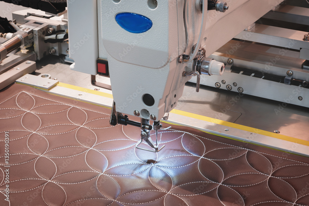 Leinwandbilder a sewing machine is in use, stitching a pattern onto a piece of fabric. the machine is large and has