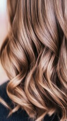Naklejka premium Elegant long wavy brown hair close-up for fashion and beauty concepts