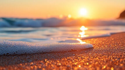 Capture the Beauty of Sand Grains on a Beach with the Sun Setting Over the Horizon in Detail