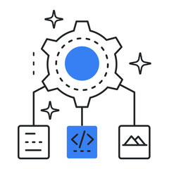 Multimodal Output Icon - AI Text-to-Image, Content Creation, Generative AI, AI Creative Output, Vector Editable Stroke Icon.