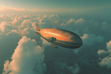 Obraz premium Retro airship floats gracefully across vast sky, evoking nostalgic charm and adventurous vintage aerial exploration