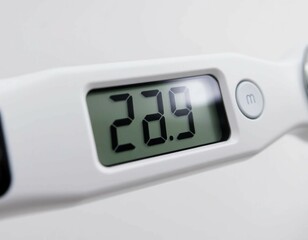 Digital thermometer and blood pressure monitor on white background