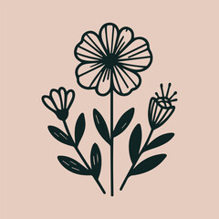 Doodle-Style Floral and Leaf Tile Designs on White Background in Graphic Format