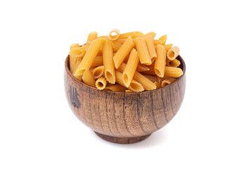 Traditional Raw Penne Pasta on a White Background