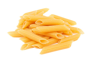 Traditional Raw Penne Pasta on a White Background
