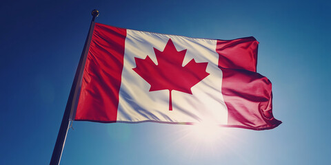 Naklejka premium Closeup of Canadian flag waving on the wind