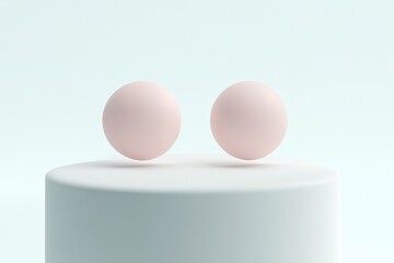 Two light pink spheres on a white pedestal