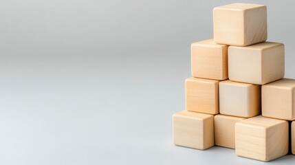 Obraz premium Stacked Wooden Blocks on Gray Background for Creative Design and Educational Concepts