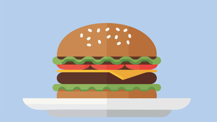 Burger on plate with cheese burger side view and vegetable burger with lattuce leaf in 3 layered big burger and fast food of sausage big burgers.