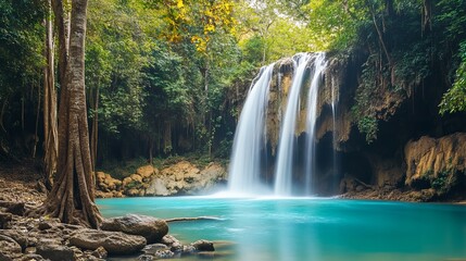 Obraz premium Beautiful Deep Forest Waterfall in Thailand – A Serene Tropical Escape