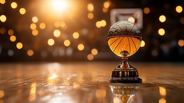 Basketball Trophy on Court, Awards Ceremony