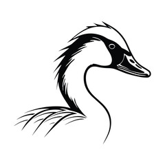 A simple and elegant silhouette of a goose head, showcasing its distinct beak and graceful neck. Ideal for farm branding, wildlife illustrations, minimalist designs, and nature-inspired artwork.