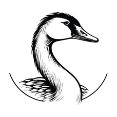 A simple and elegant silhouette of a goose head, showcasing its distinct beak and graceful neck. Ideal for farm branding, wildlife illustrations, minimalist designs, and nature-inspired artwork.