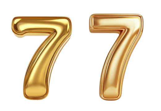 Shiny Golden Lucky Number 77 with Metallic Finish on Transparent Background for Luck and Gambling Themes - Powered by Adobe
