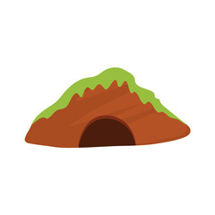 Small animal Burrow with grasses. Cute simple natural drawing for wild animal hiding place outdoor. Vector illustration.