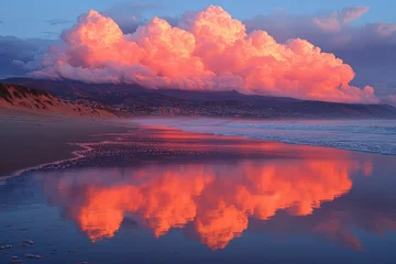 Fototapeten Majestic sunset over the beach reflecting vibrant clouds and serene waves in a coastal location © Galina