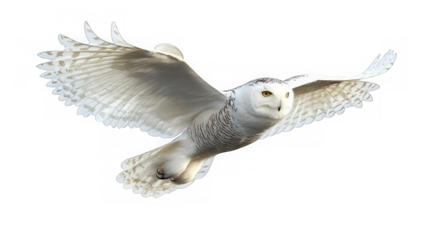 Snowy owl in flight isolated on transparent background
