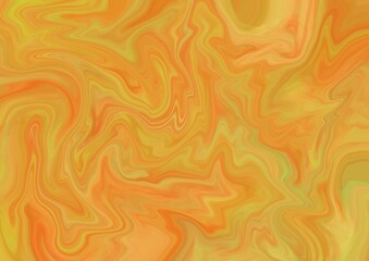 Abstract fluid art background yellow and orange colors. Liquid marble. Acrylic painting with golden...