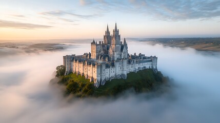 Fototapeta premium Majestic castle rising from a sea of mist