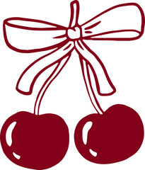 Cherries with ribbon bow. Coquette illustration.