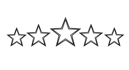 Five black stroke stars isolated on transparent background, cut out, ai generated