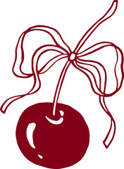 Cherry with ribbon bow. Coquette illustration.