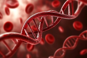 Dna double helix rotating inside bloodstream, genetic research concept
