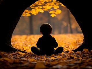 Child Contemplating Autumn Woods.