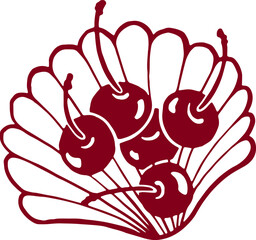 Cherry in a shell. Rococo coquette illustration.