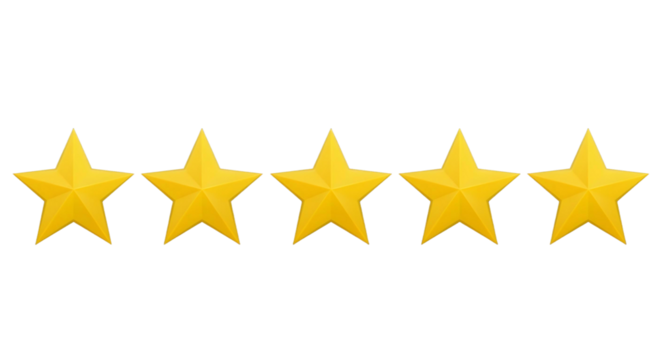 Five yellow stars isolated on transparent background, cut out, ai generated - Powered by Adobe