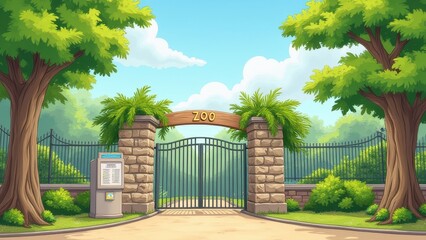 Zoo Entrance Gate with Lush Greenery