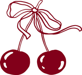 Cherries with ribbon bow. Coquette illustration.