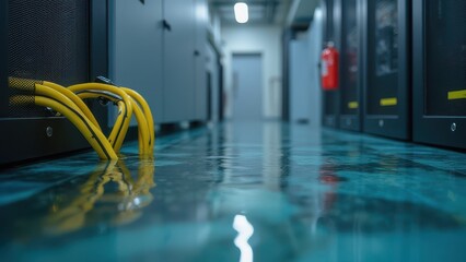 Flooded Server Room with Submerged Cables