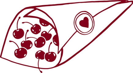 Paper cone with cherry. Coquette illustration.