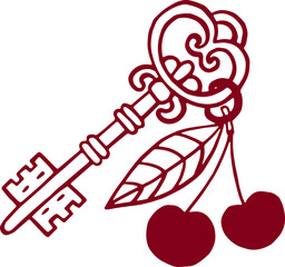 Vintage key with trinket cherries.